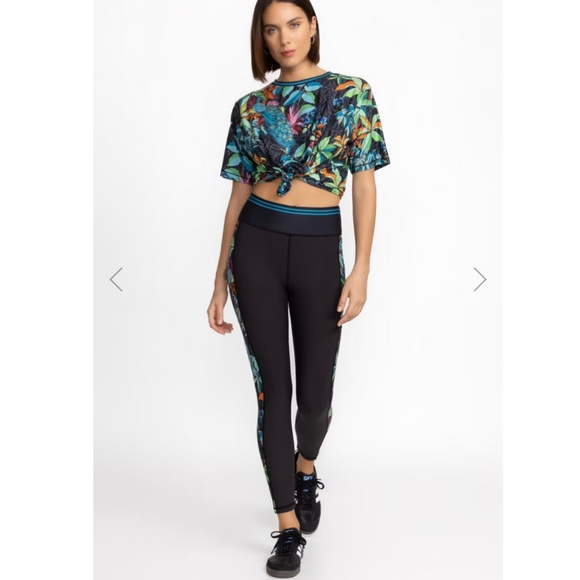 Johnny Was Bee Active High Waist Leggings Pockets Black Tropical Womens Size XS - Picture 2 of 8